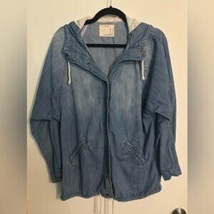 Life in Progress Womens Denim Jacket Hooded Small Waist drawstring